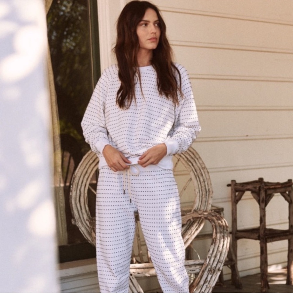 THE GREAT. White and Black Polka Dot Sweatshirt
